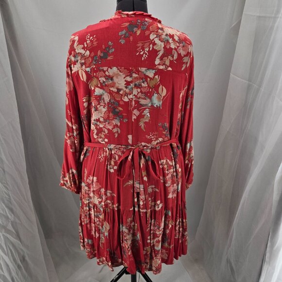 725-11 NWT Torrid Red Coral Floral Crinkle Gauze Knee-length Dress Sz 1 14/16 - Picture 6 of 11